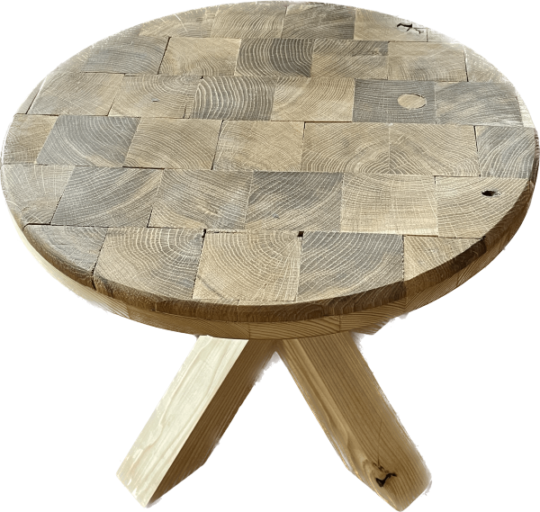 Rond Houten bijzet tafeltje met Mozaïek patroon